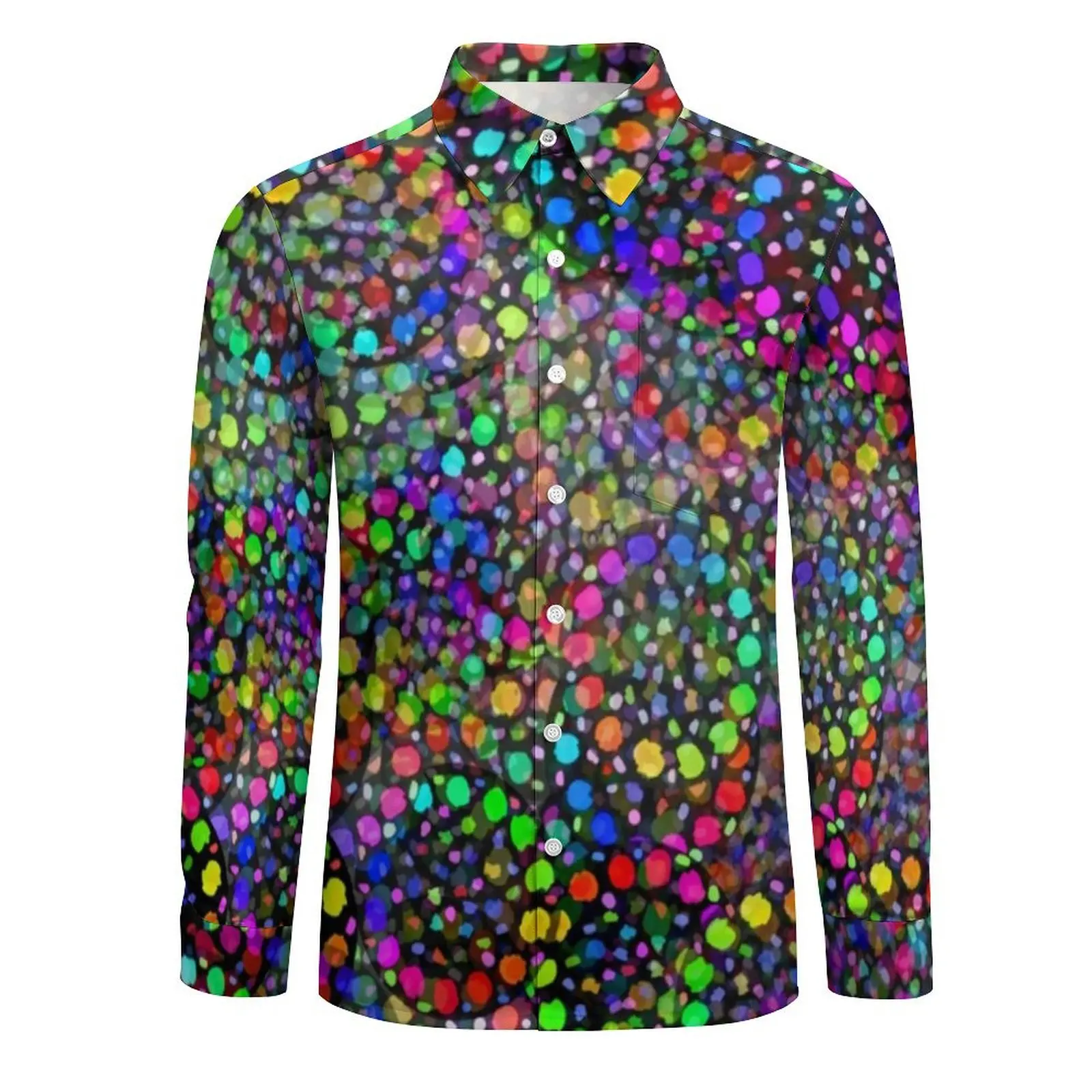 Rainbow Polka Dot Shirt Spring Colorful Spots Print Casual Shirts Men Vintage Blouses Long Sleeve Custom Street Style Tops