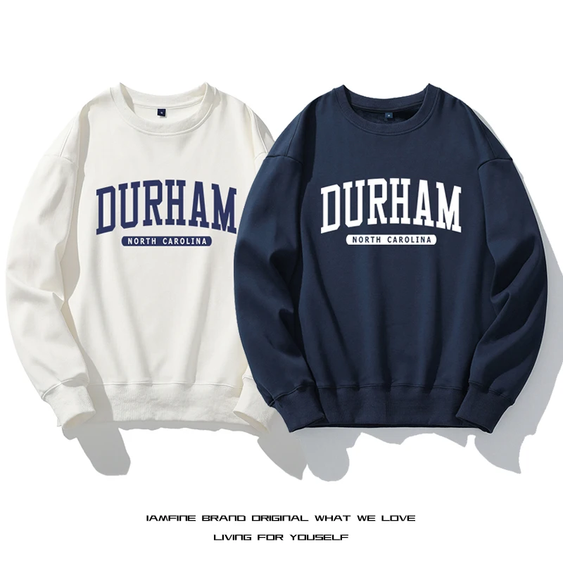 

New DURHAM American Style Autumn and Winter Fashion Casual Loose Round Neck For Men Woman Sweatshirt Basic Solid Color High