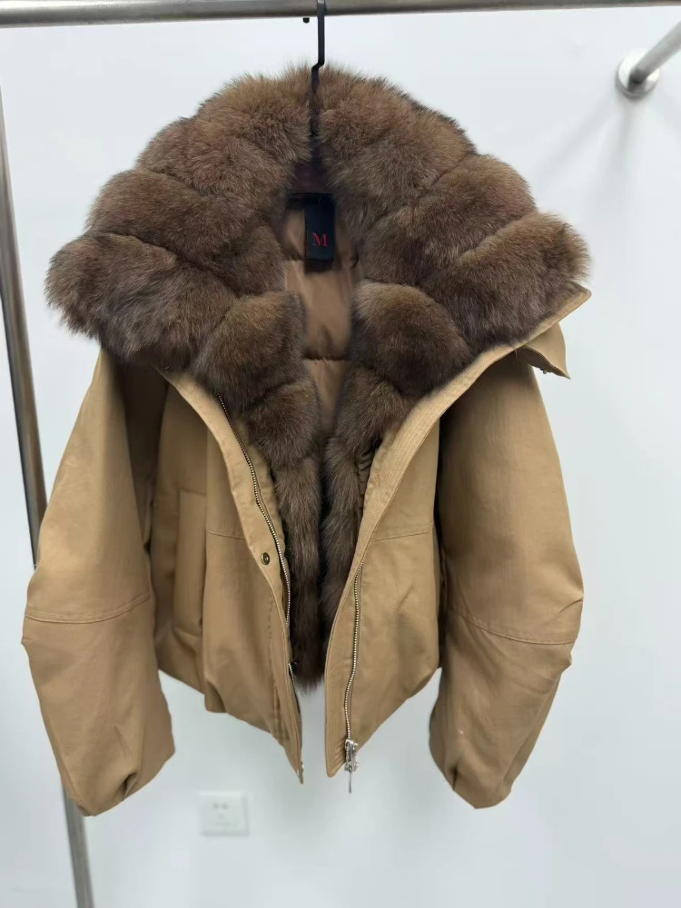 OFTBUY Fur Jacket Warm Natural Fox Fur Collar Windproof Women Casual White Goose Down Coat Thick Autumn Winter Real Fur Jacket