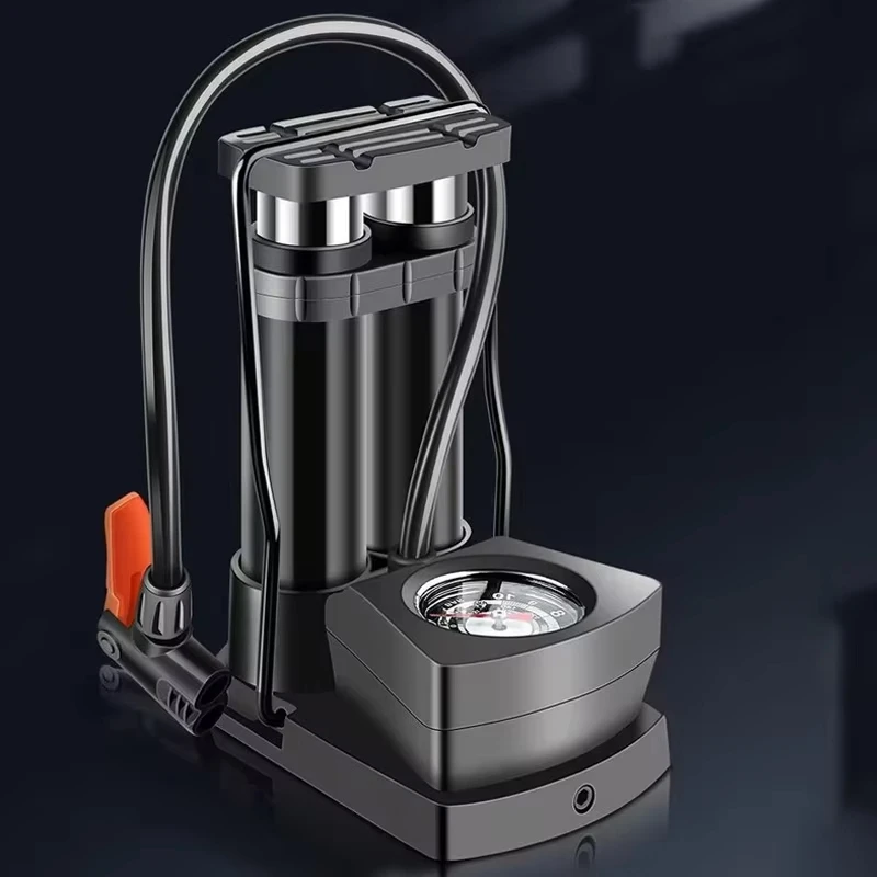 

Heavy-Duty Bicycle Foot Pump with Pressure Gauge, Portable High Pressure Air Pump for Bike & Car Tires, Fast Inflation