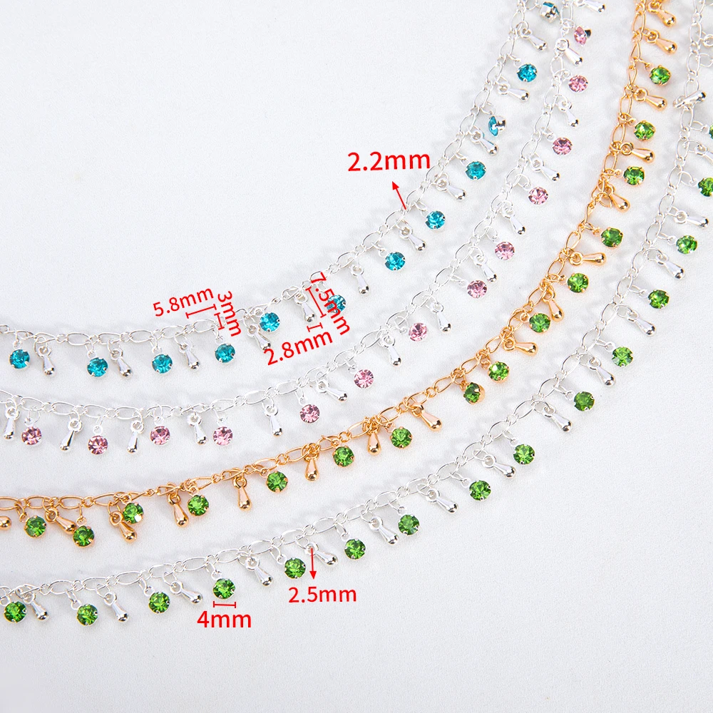 50CM 1M Shiny Crystal Beads Charms Bracelets Chains Butterfly Pendants Copper Chains Women Clothing Jewelry Making DIY Necklaces