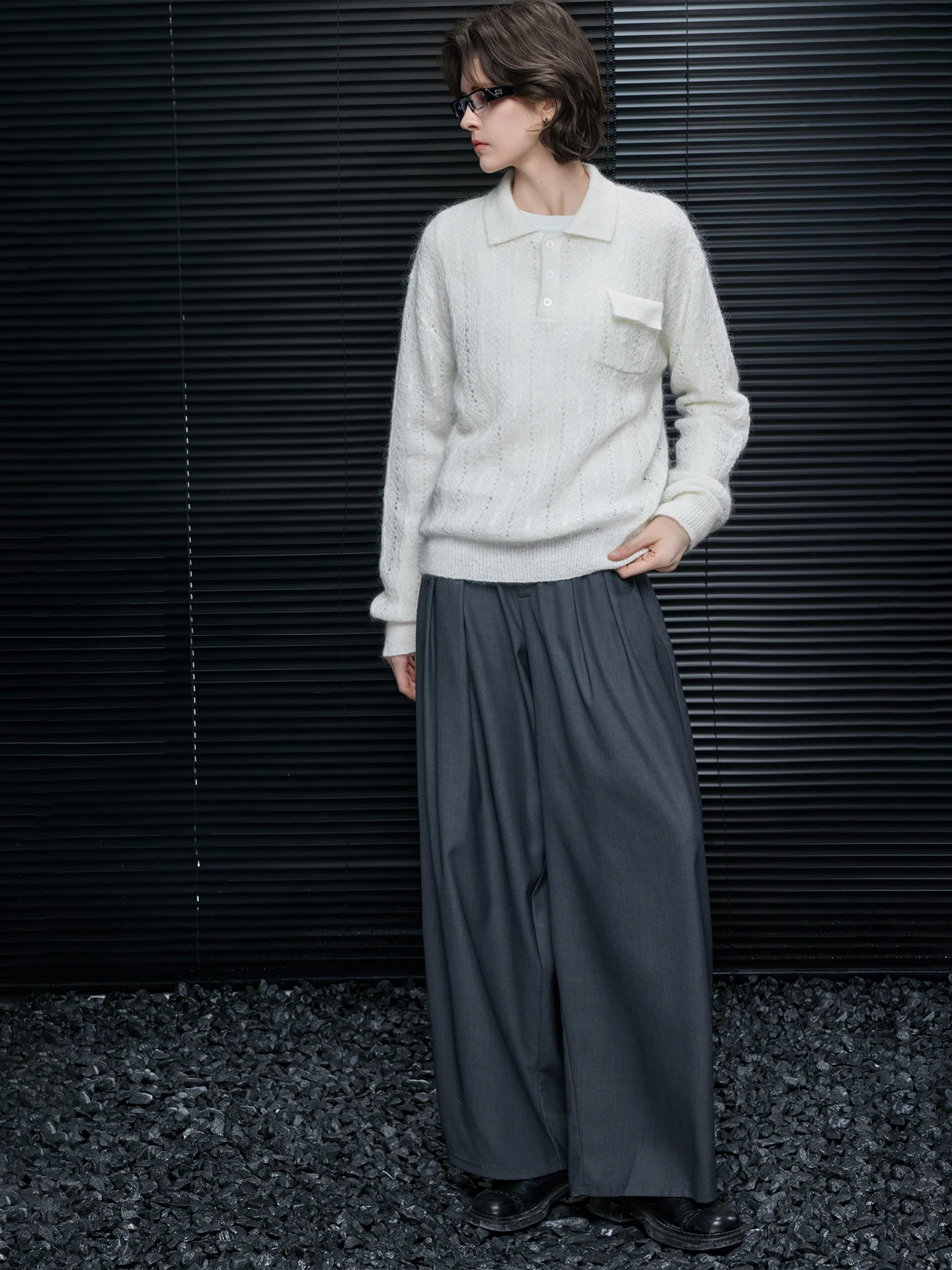 

Модный женский вязаный шерстяной свитер с ажурным дизайном, бежевый, весна 2026, новинка, уличный стиль, свободный крой, длинный рукав