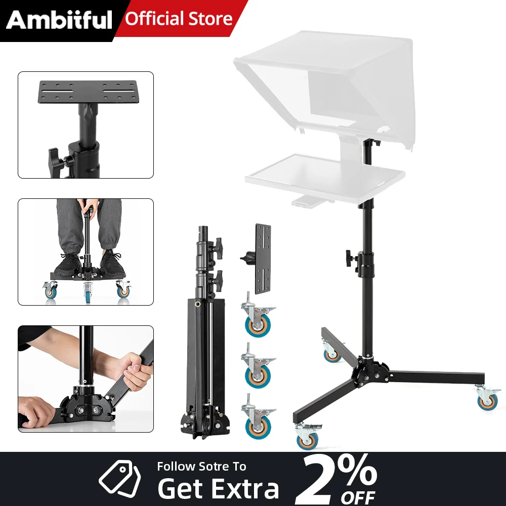 Support de téléprompteur pliable AMBITFUL 145 cm avec frein à roue, capacité de charge maximale 80 kg, AL140 pour AMBITFUL T16 T20 T22