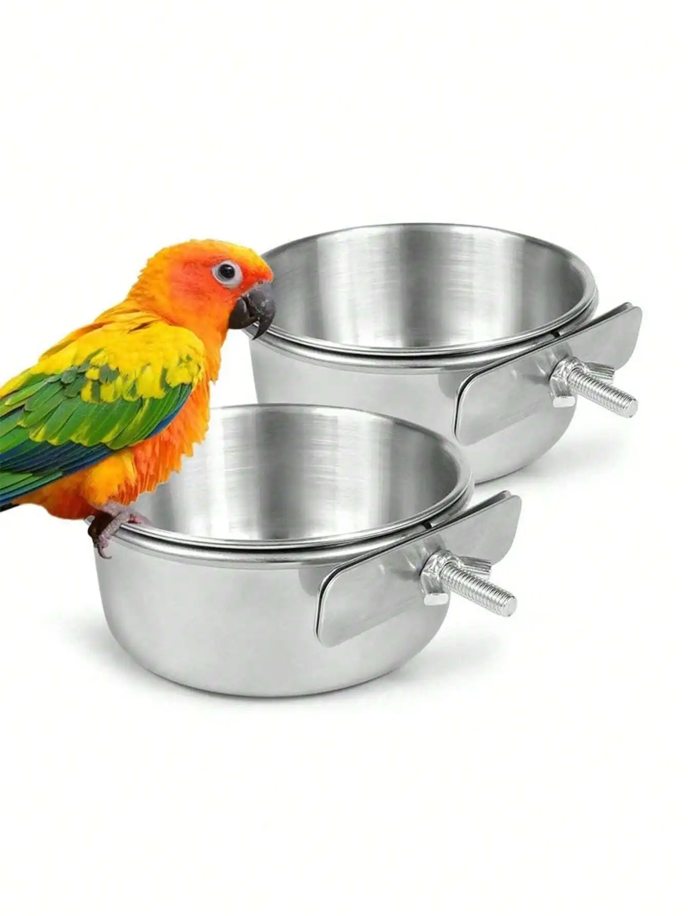 

1PC,1PC,Parrot Food Cup Stainless Steel Food Box,Bird Cage Cups Holder - Stainless Steel Food And Water Dish, Bird Feeders With