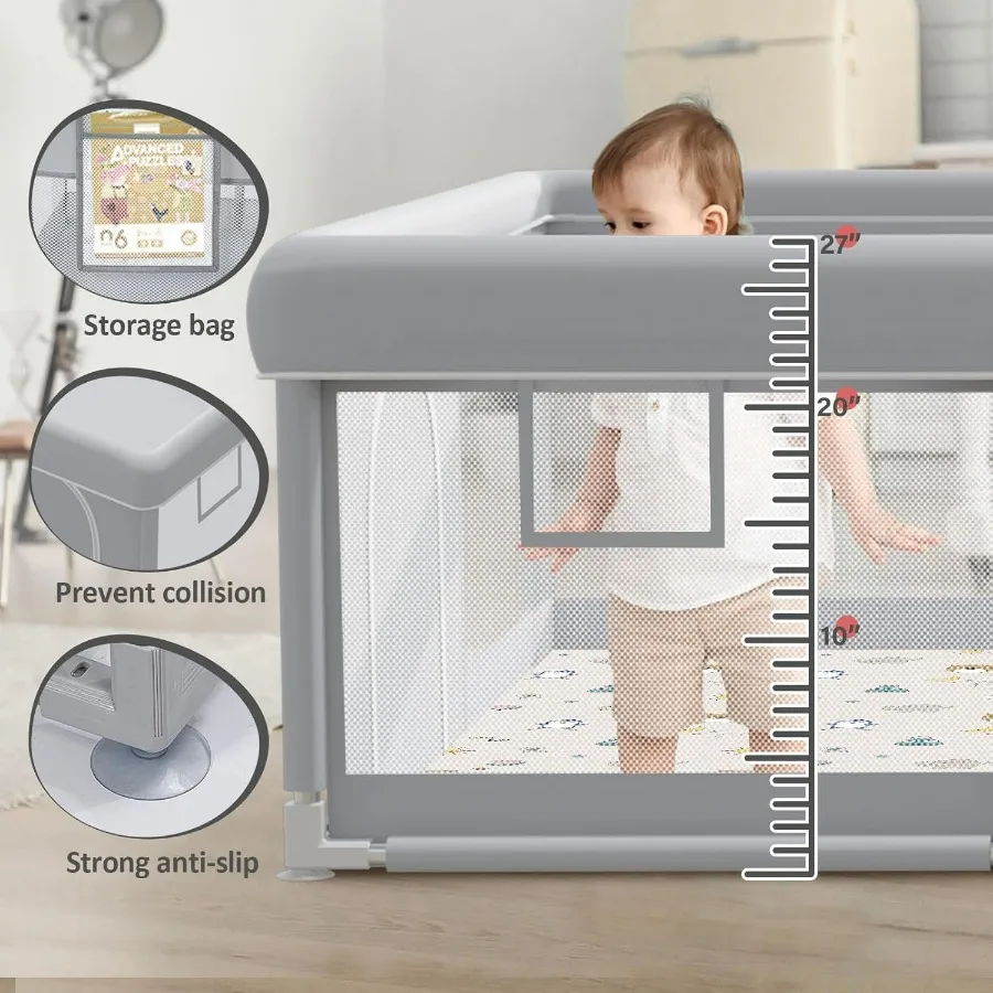 Grande box per bambini 74x50 con tappetino per uso interno ed esterno Cortile da gioco portatile per neonati e bambini piccoli con cancelli con cerniera