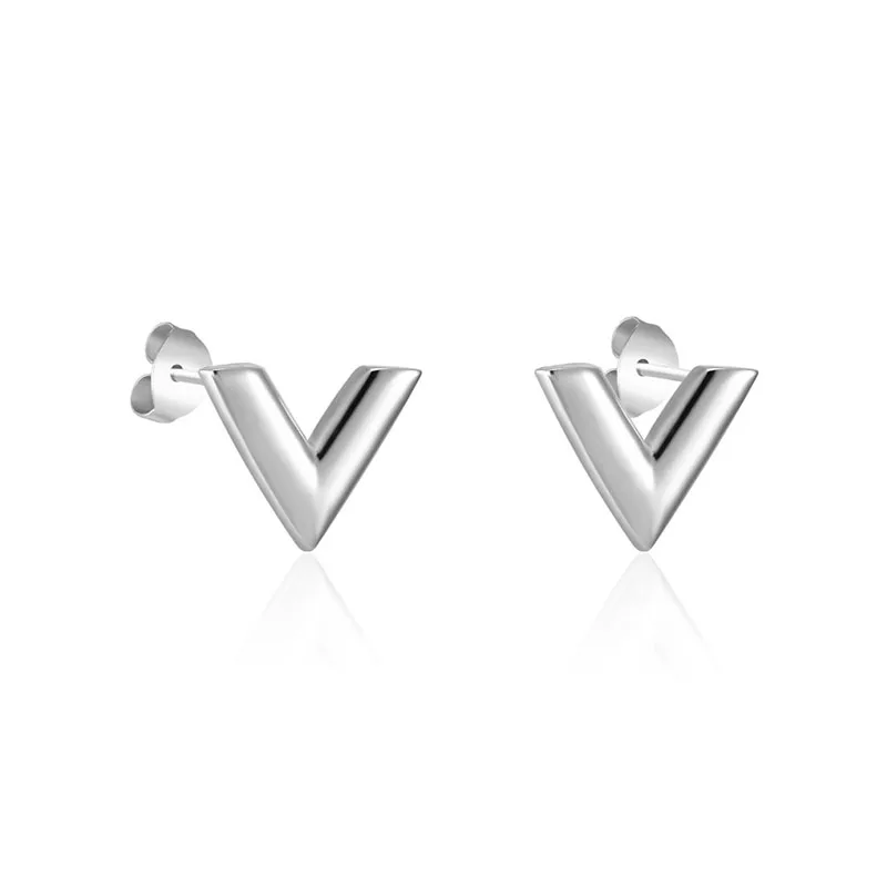 Trend Earrings Trend Luxury Brand Jewelry Simple Design V Letter Stainless Steel Stud Earring For Women Gold-Color Elegant Party