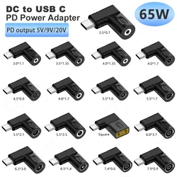 65W DC to USB C PD Power Adapter Converter 5.5X2.5 7.4X5.0 4.5X3.0 4.0X1.7 Laptop Charger to Type C Connector for Xiaomi Samsung