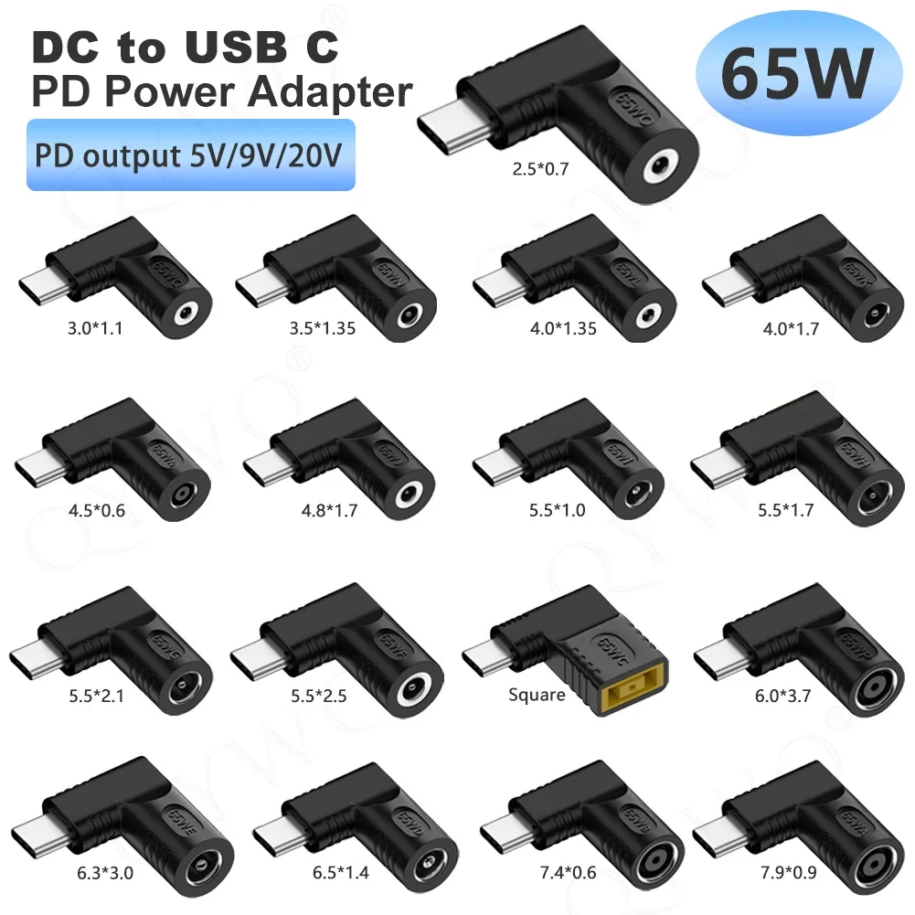 65W DC to USB C PD Power Adapter Converter 5.5X2.5 7.4X5.0 4.5X3.0 4.0X1.7 Laptop Charger to Type C Connector for Xiaomi Samsung