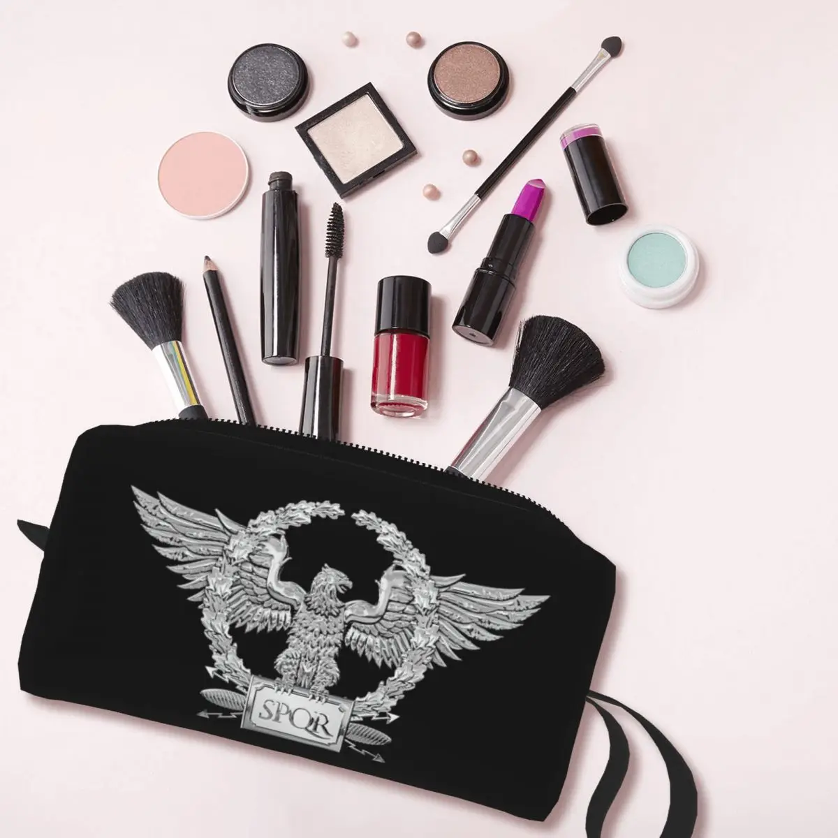 Custom Silver SPQR Roman Imperial Eagle Travel Cosmetic Bag Women Toiletry Makeup Organizer Ladies Beauty Storage Dopp Kit