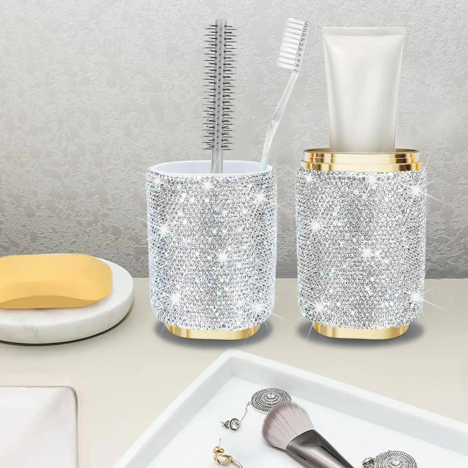 Multifunctional Toothbrush Cup Bling Bathroom Toothpaste Holder Storage Box Travel Toiletries Organizer Tooth Brushes Protector