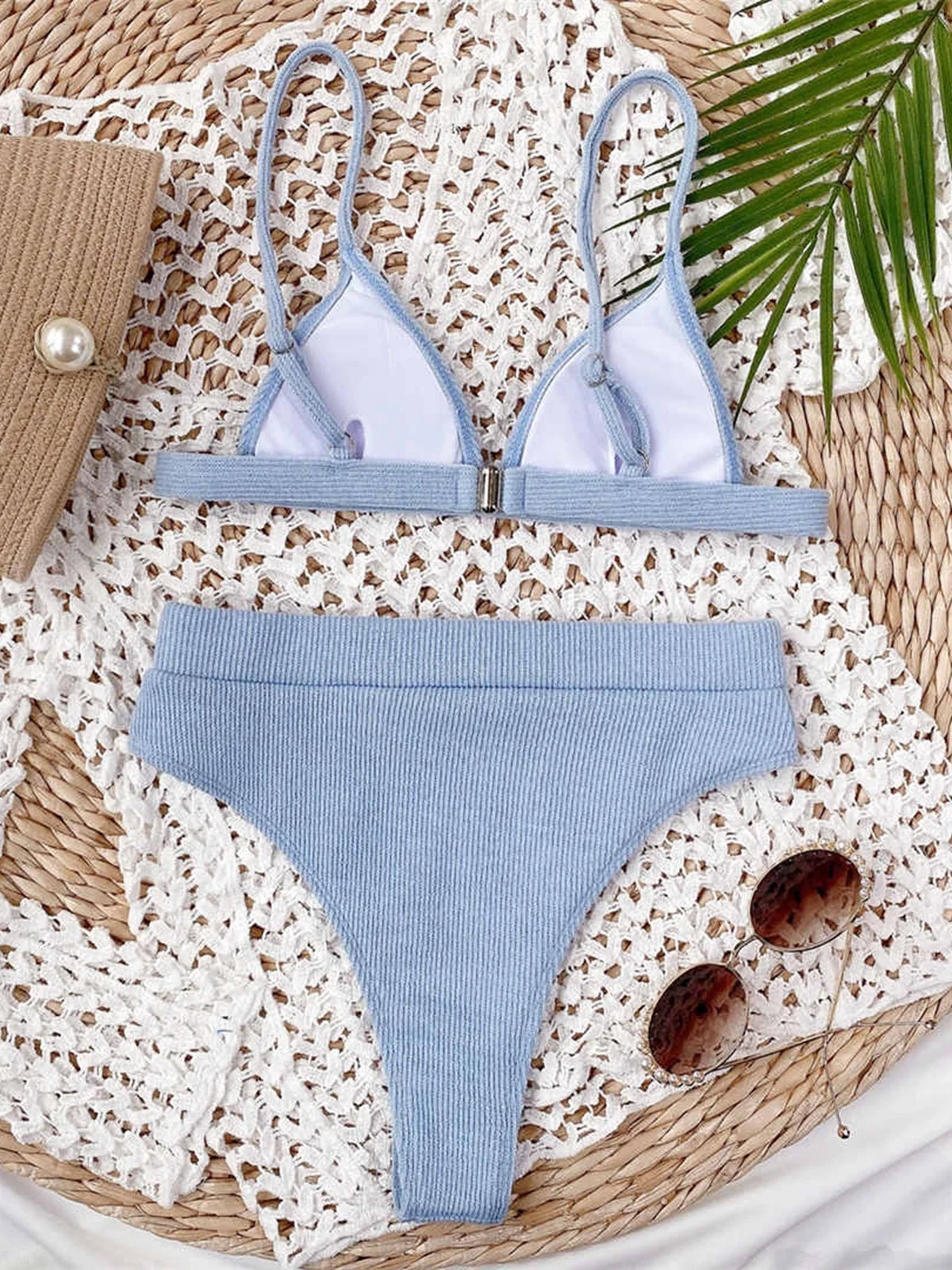 S - XL Sexy Damen-Badeanzug, Bikini mit hoher Taille, zweiteiliger Bikini-Set, gerippter Badeanzug, Badebekleidung, Modell V2328 – Detail 24
