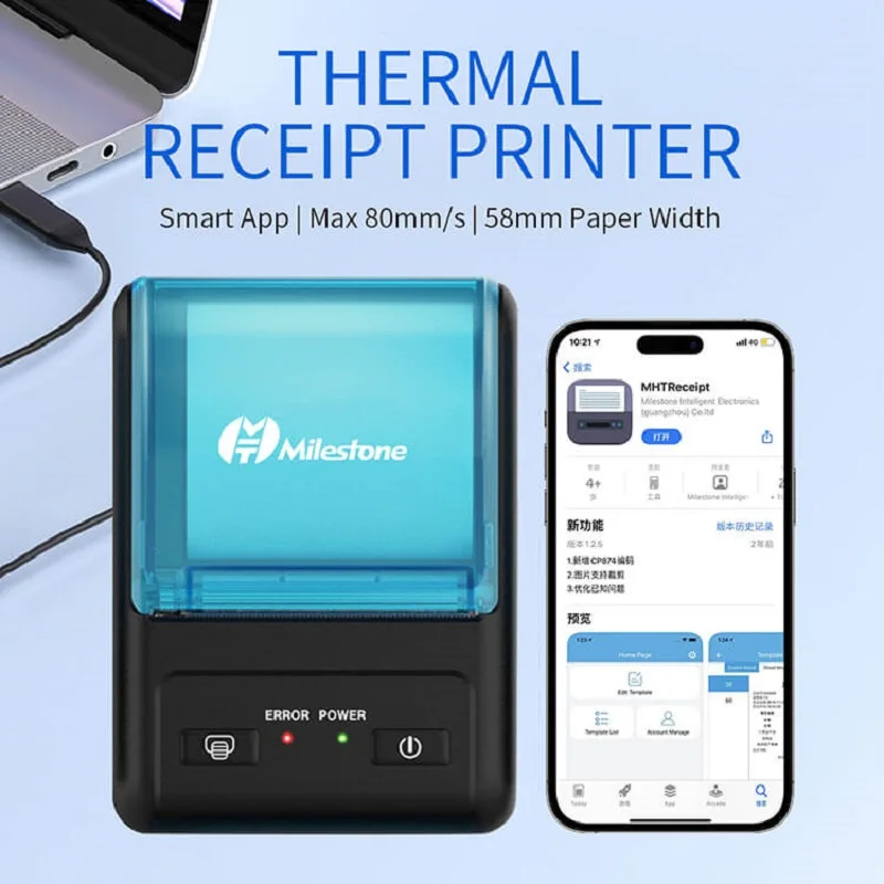 

Meihengtong Imprimante Thermique 58mm Thermal Mini Printer Portable Receipt Printer Receipt Printer Peripage