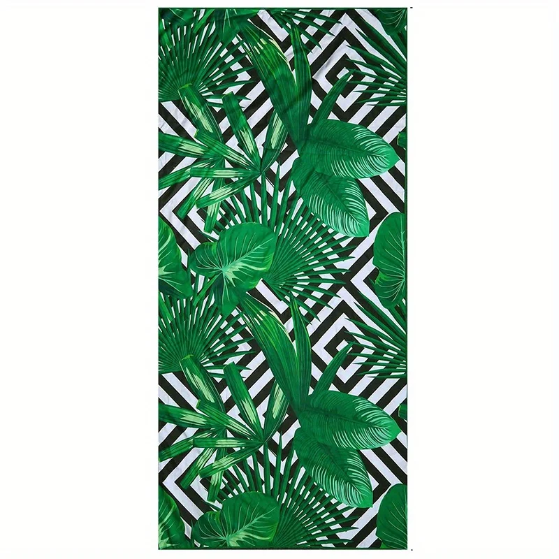 Beach Towel Tropical Leaves And Geometric Print Pattern Sun Protection Windproof Suitable For Pool Camping Travel Blanket