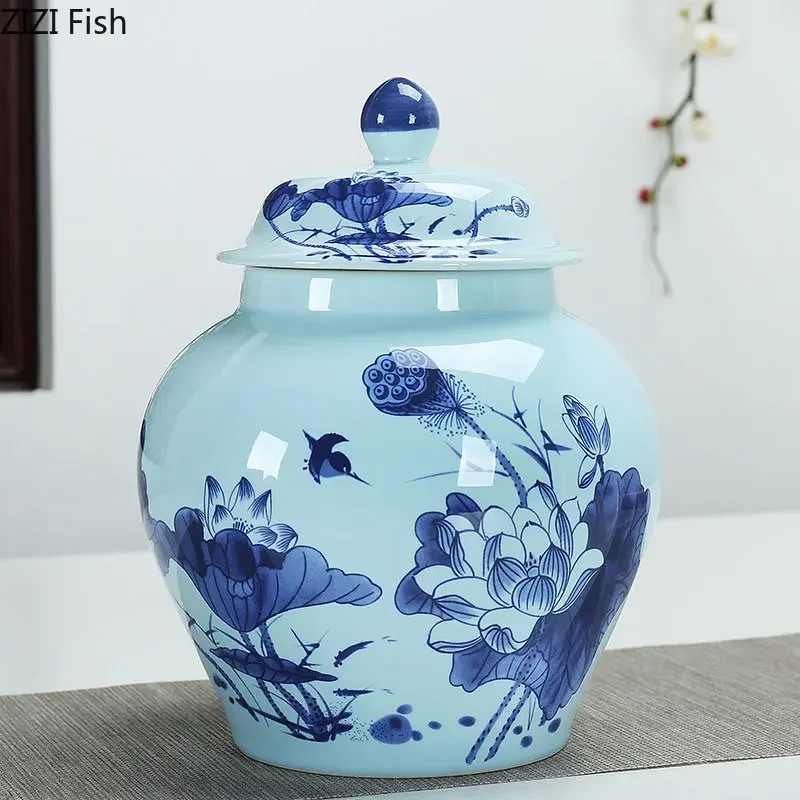 

Classical Blue and White Porcelain Storage Jar Ceramic Ginger Jar Sealed Tea Canister Desk Decoration Cosmetic Containers