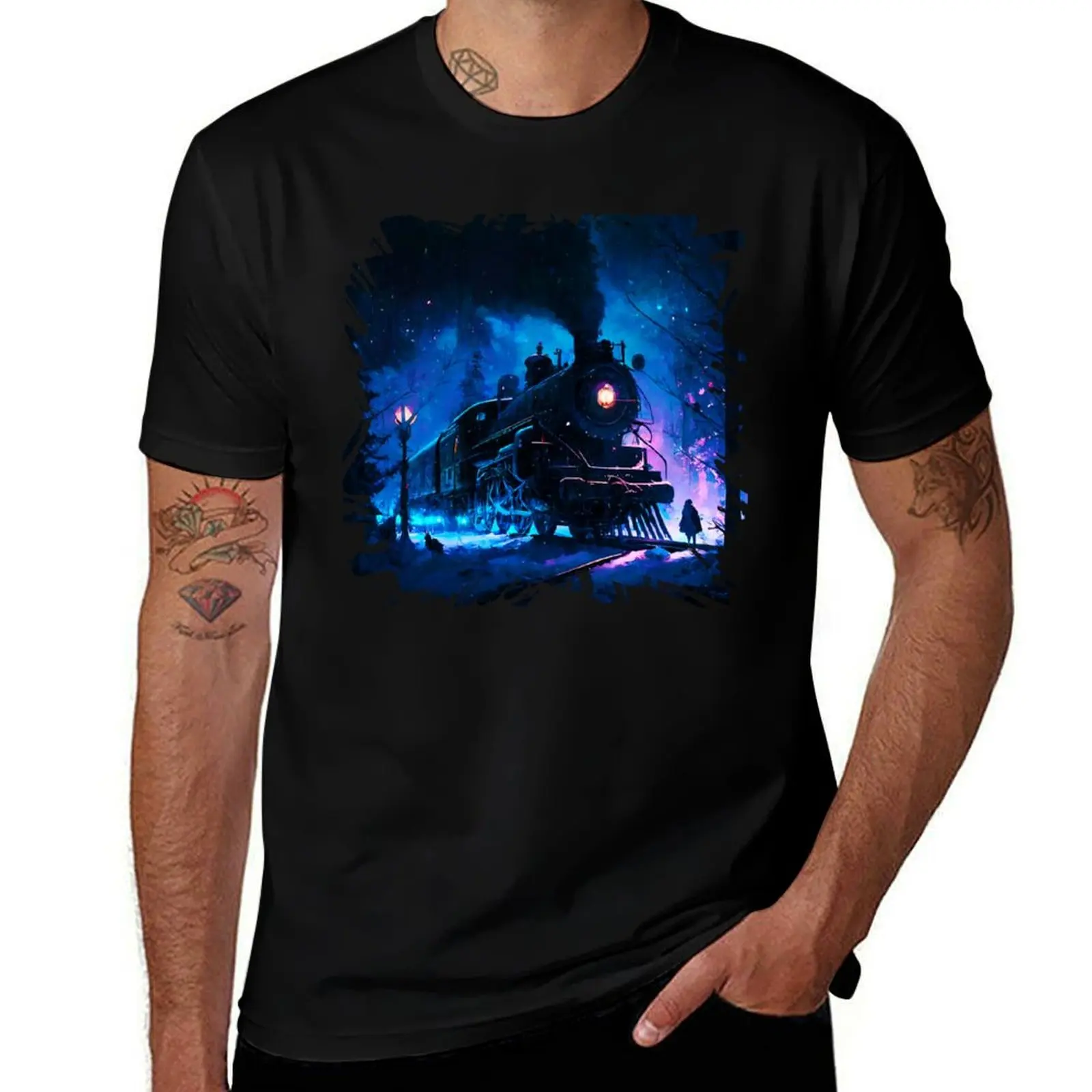 Snowy Night Steam Train Enchantment T-Shirt Performance Dry Fit T-Shirt
