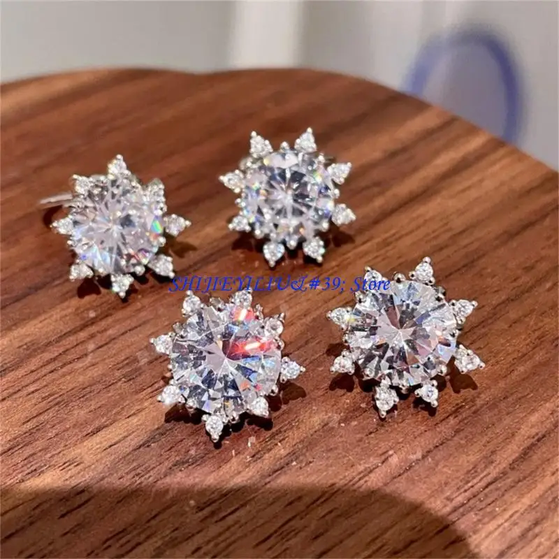 E21F Sparkling Zircon Ear Clip Featuring Snowflake Design Allergy Resistant Alloy for No Piercing Comfort