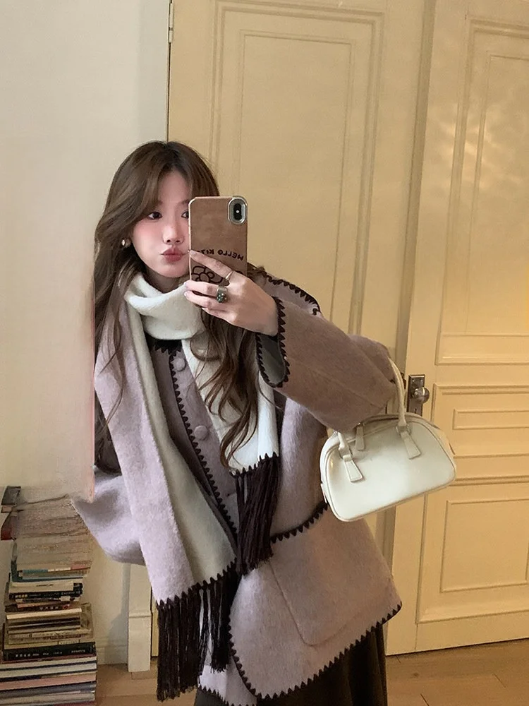 

Двустороннее пальто Miaolab из шелка и шерсти для женщин: модное, художественное, теплое зимнее пальто-шарф, двусторонняя носка