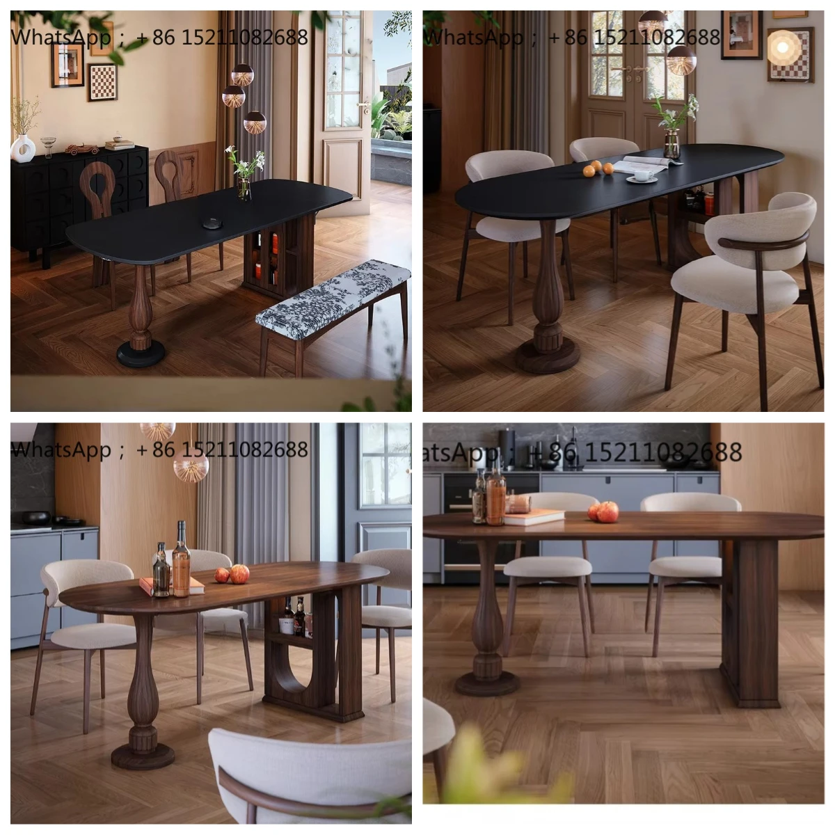 SCY wooden dining table oval rock slab semi-circular table small apartment household foldable table