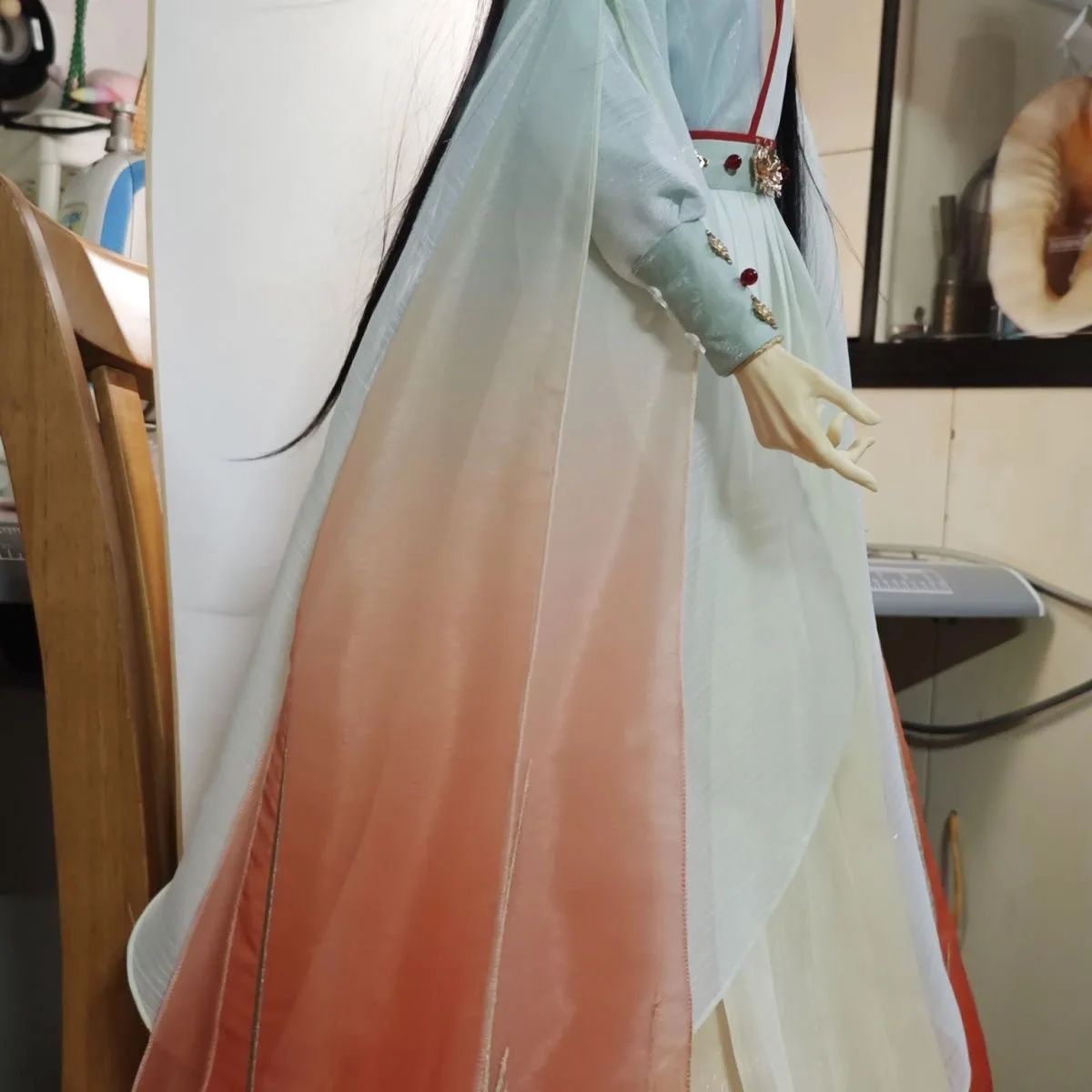 Ancient Style Skirt 1/3 BJD Doll Clothes, Original Gradient Orange Uncle Doll Dress Free Shipping