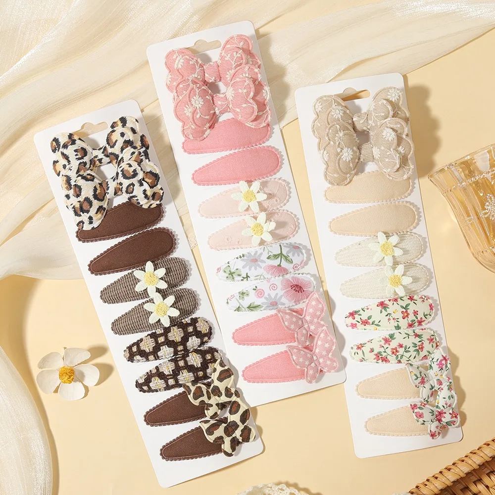 10PCS/Set Fabric Printed Bb Hair Clip Baby Girl  Children's Fixed Edge Clip Party Daily Decoration Clip  Girls' Hair Accessories