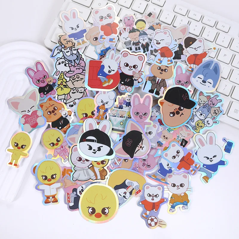50pcs Set Stray Kids Skzoo Laser Cartoon Sticker Scrapbook Portable Cartoon Notebook Graffiti Balloons Decorative Girl Gift