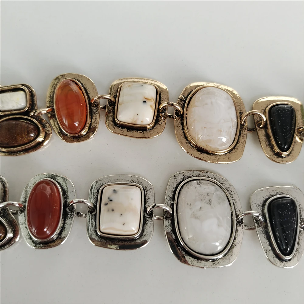 2025 New Indian Vintage Statement Bransoletki Kobiety Złoto Posrebrzane Metalowe Łańcuchy Boho Etniczne Bransoletki Żywiczne Biżuteria — zdjęcie 7