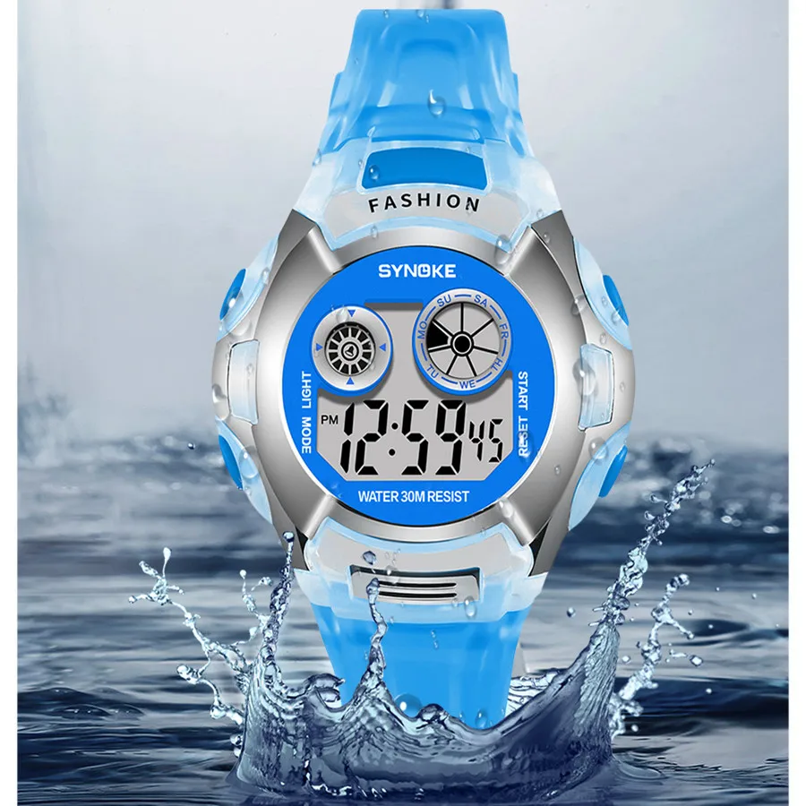 Student Electronic Watch Waterproof Sports Children Watch Glow Multi Function Digital Watch Seven Colors Light Gift Synoke