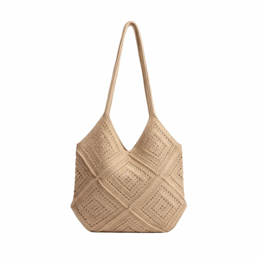 

Weave Knitted Hollow Bucket Bag Net Fishing Pattern Hollow Structure Large Capacity Shoulder Bag Polyester Minimalist