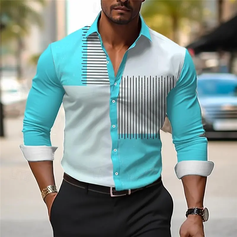 Striped men\'s business casual comfortable shirt for daily work wear spring and summer long-sleeved tops with fashionable button