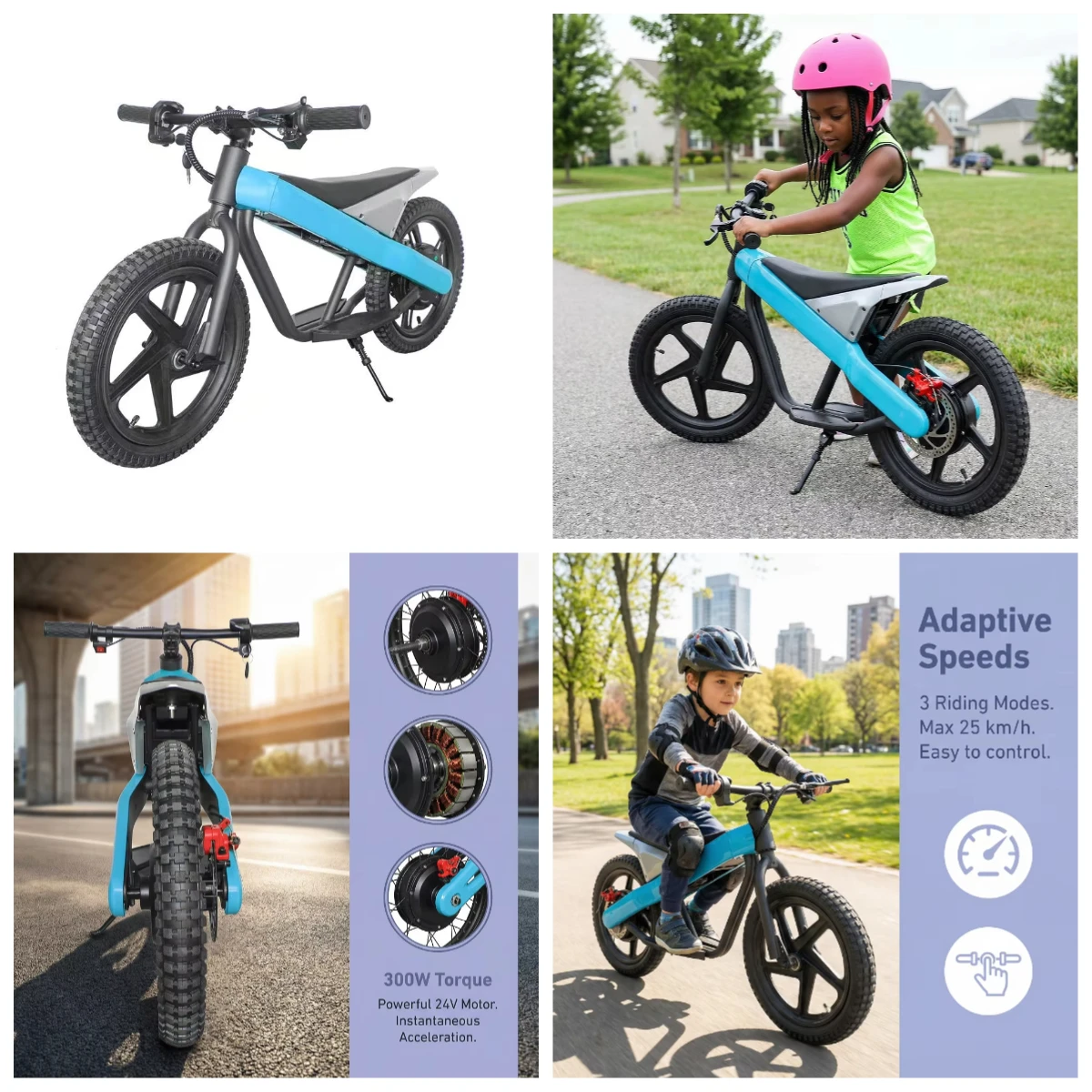Sturdy Aluminum Kids Electric Bike 3 Speed Disc Brake Off-Road E-Bike for Children