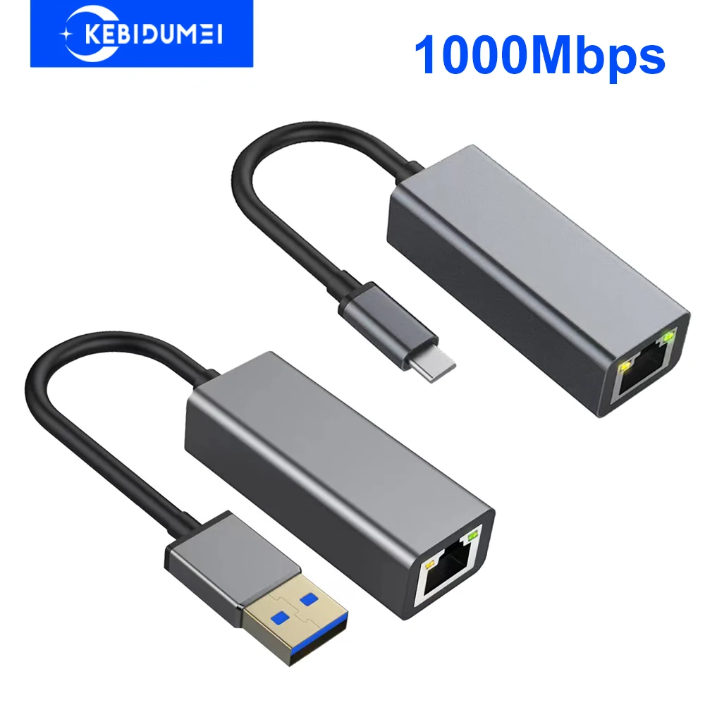 1000Mbps Wired USB 3.0 Type C USB To Rj45 Lan Ethernet Adapter RTL8153 Network Card for PC Macbook Laptop Notebook Windows 10/11