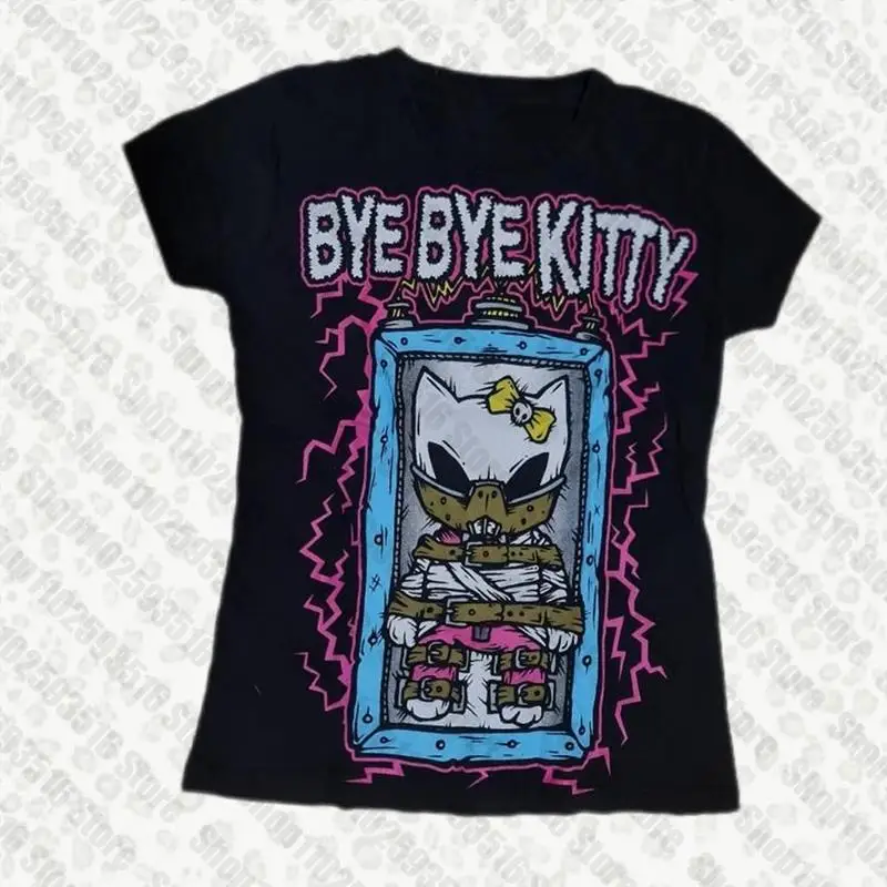 

Woman Clothes Women Women's T-shirts 90s Vintage Clothes Gothic Goth Clothing Female 2000s Tops kitty Graphic Tees Y2k Top Kpop