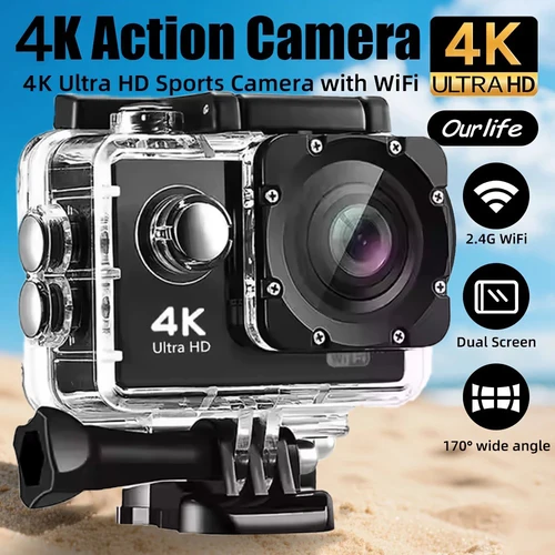 Cámara de acción 4K WiFi 2,0 pulgadas grabación de vídeo 30M impermeable bicicletas motocicletas pantalla táctil 140 ° Cámaras deportivas gran angular
