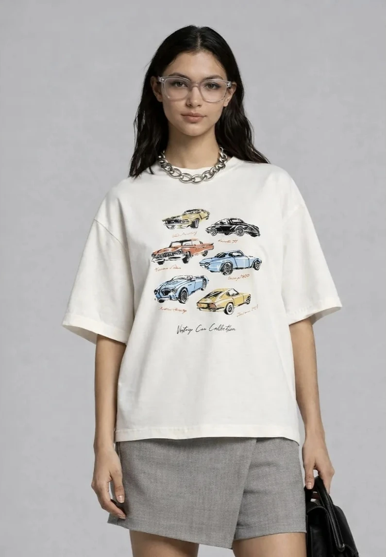 Loose Printed Short Sleeve T-shirt Fashionable Casual Versatile Cotton Sweat Absorbent round Neck Regular Fit Summer Ladies Top