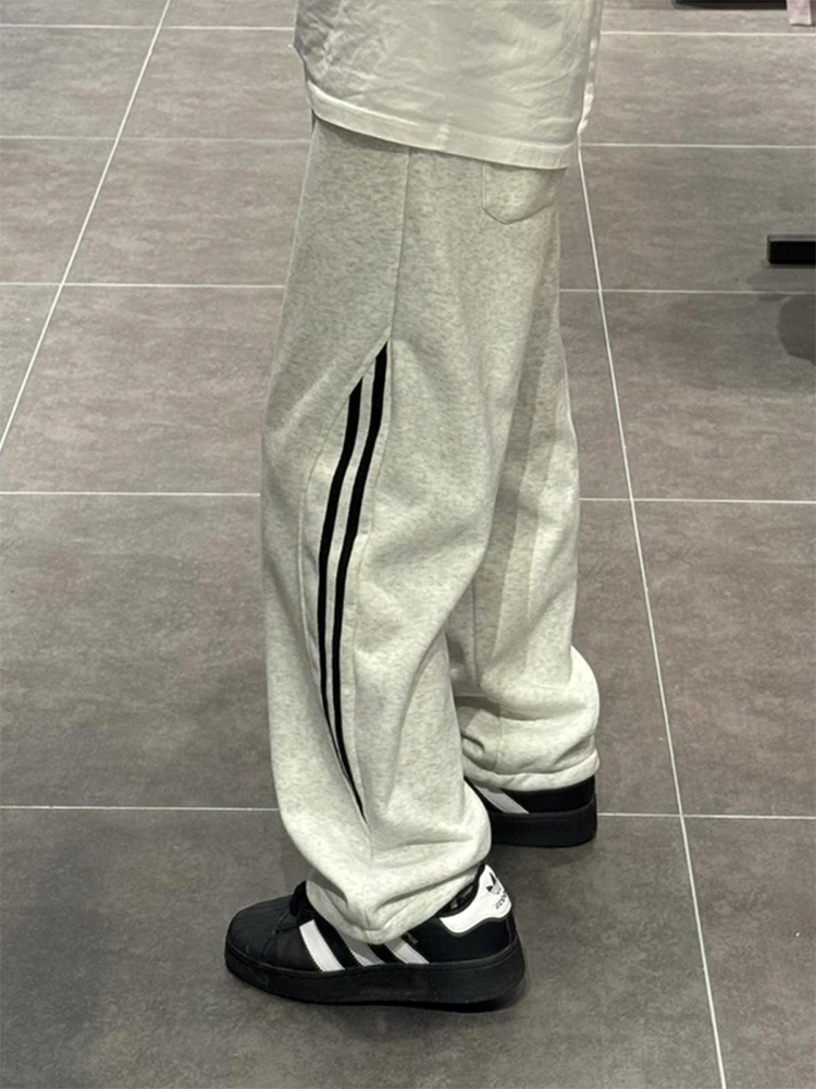 

Casual American Retro Striped Sweatpants Men's Spring Autumn Cleanfit ey Straight Leg Pants Leisure Sport Trousers