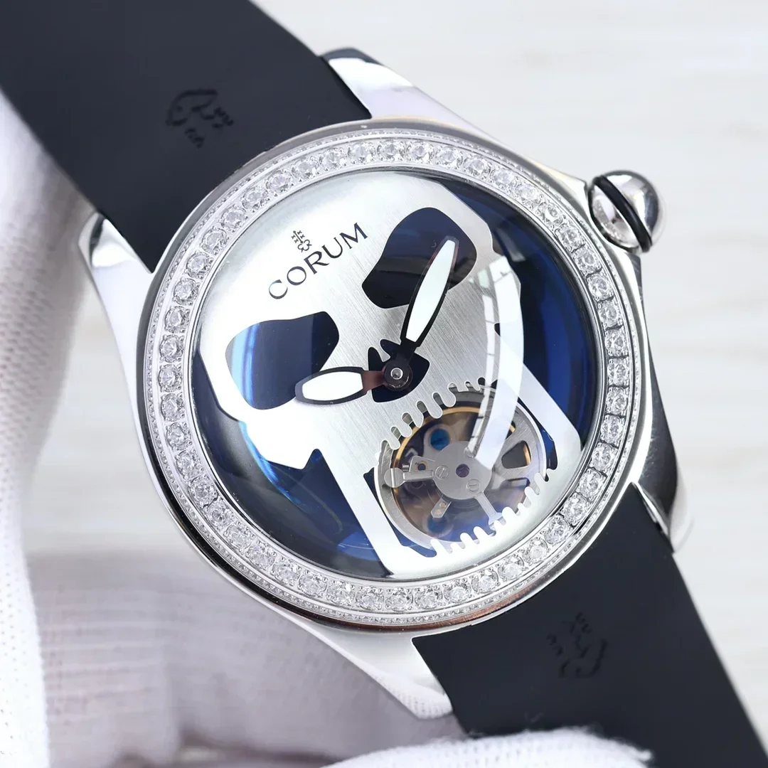 Reloj de pulsera Mecánico Tourbillon flotante de la serie Bubble, reloj de pulsera mecánico de moda de Calavera, resistente al agua, 46mm