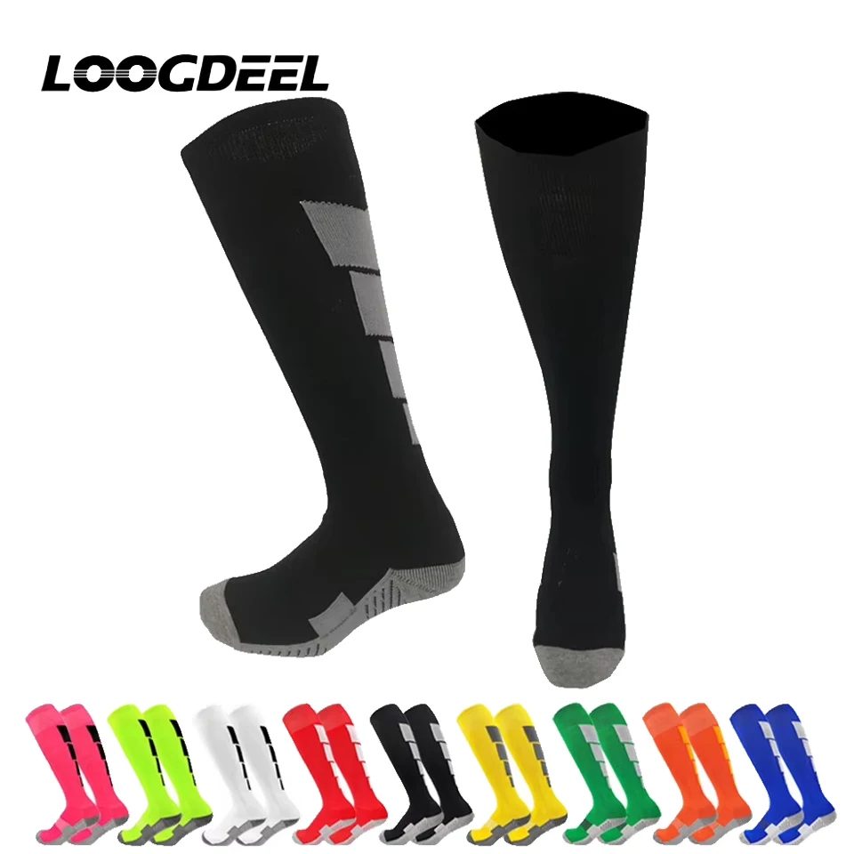 

Loogdeel 32-45 Football Socks Kids Thick Towel Bottom Non Slip Athletic Socks Girls boys Soccer Sport Child Knee High Long Socks