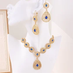 Morocco Popular Jewelry Set Rhinestone Necklace Earrings Two-piece Set French Retro Bride Drop Pendant Jewelry