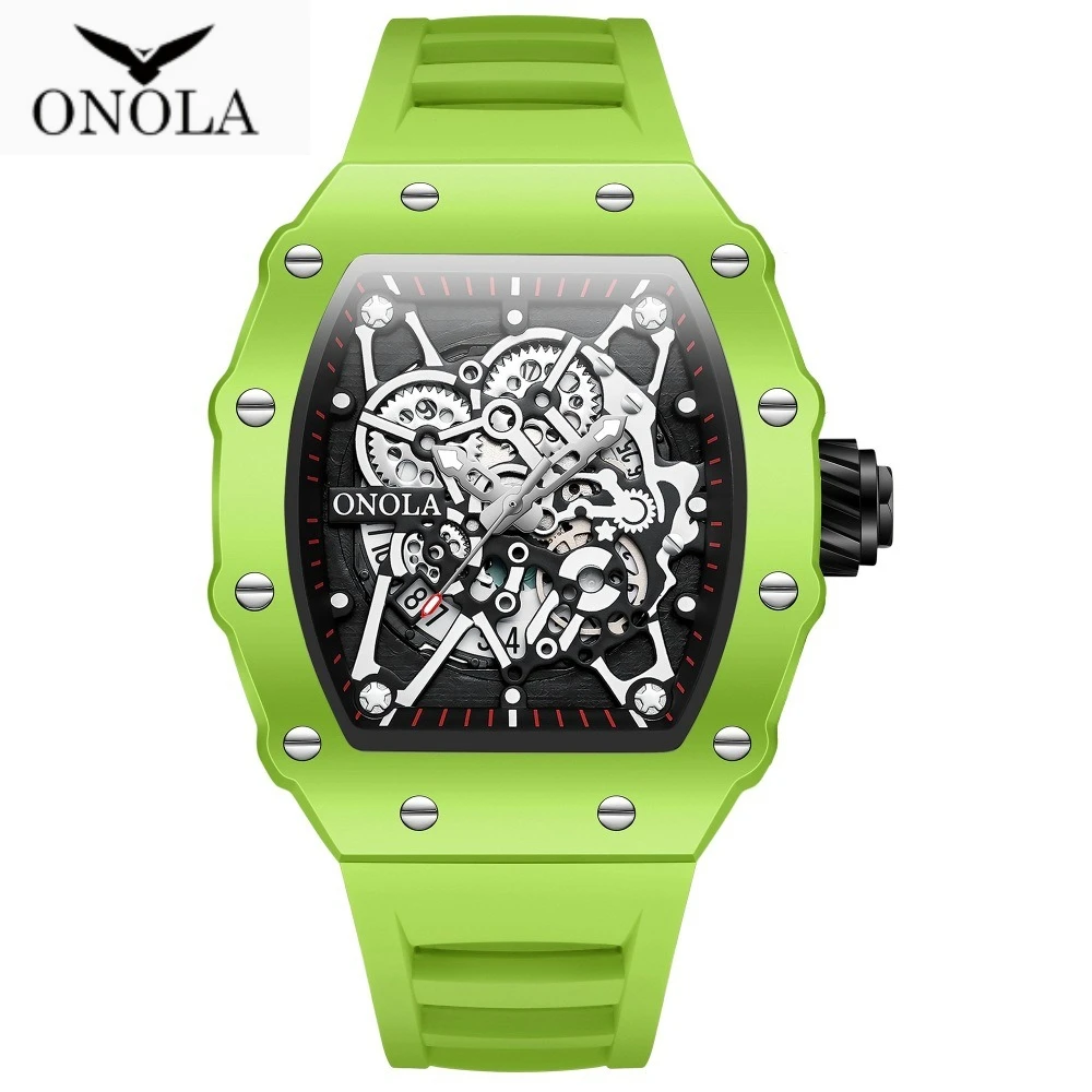 ONOLA Bucket Style Fashion Quartz Watch Waterproof Quartz Automatic Date Casual Silicone Strap Watches for Men Reloj Hombre