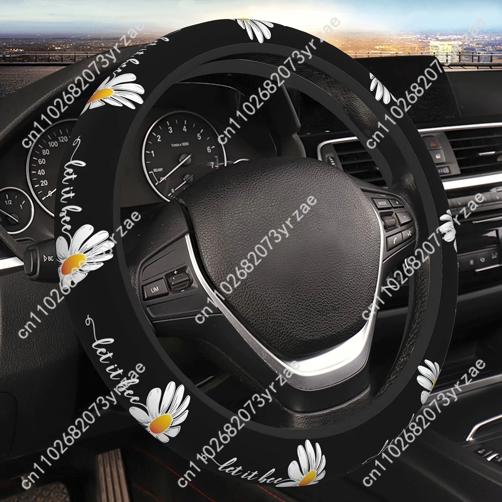 

Alphabet Daisy Car Steering Wheels Cover Universal Type Environmental Friendly Comfort Non-slip Breathable Steering Wheel Wrap