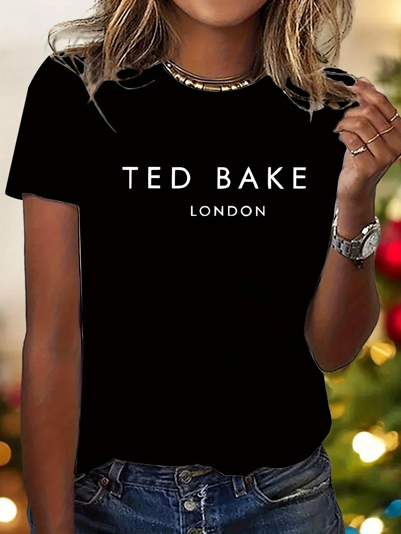 TEDBAKE LONDON Soft Stretch Graphic Print T-Shirt Women's Casual Round Neck Short Sleeve Tee Multiple Colors