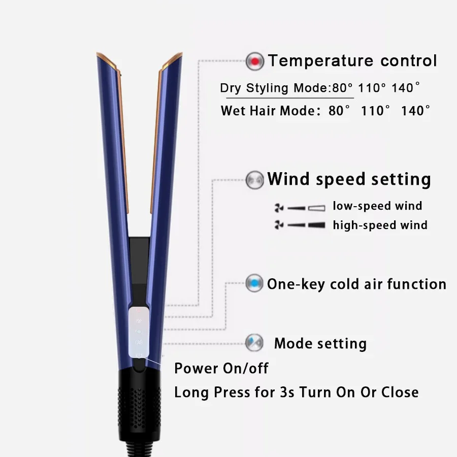 220V Professional 2-in-1 Hair Straightener & Dryer Combo - Negative Ion Heating Flat Iron with Display. Ideal for Home and Salon