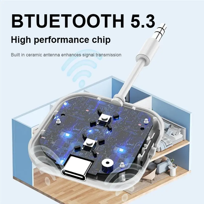 AS95 Portable Bluetooth 5.3 Audio Adapter HIFI Stereo with Mic 2 in 1 Receive Transmit for PC TV Airplane Speaker