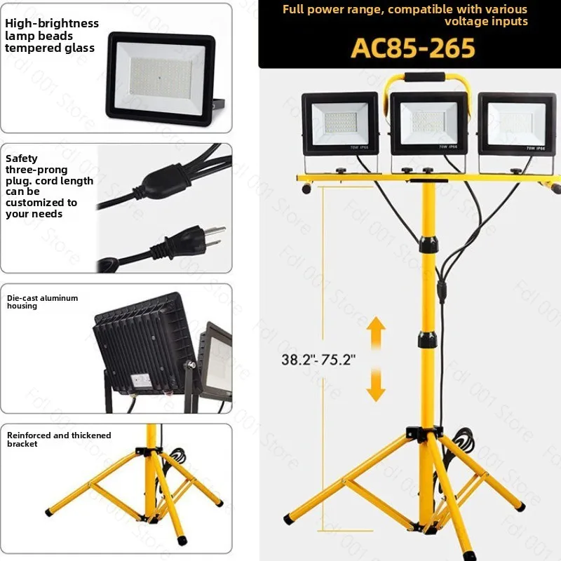 LED Tripod Work Light -  Portable Flood Light with Adjustable Stand (IP66 Waterproof for Construction/Events)