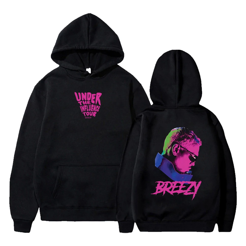 Chris Brown Merch Under The Influence Tour Breezy Álbum Moletom com capuz de manga comprida Estilo Hip Hop Roupas masculinas femininas