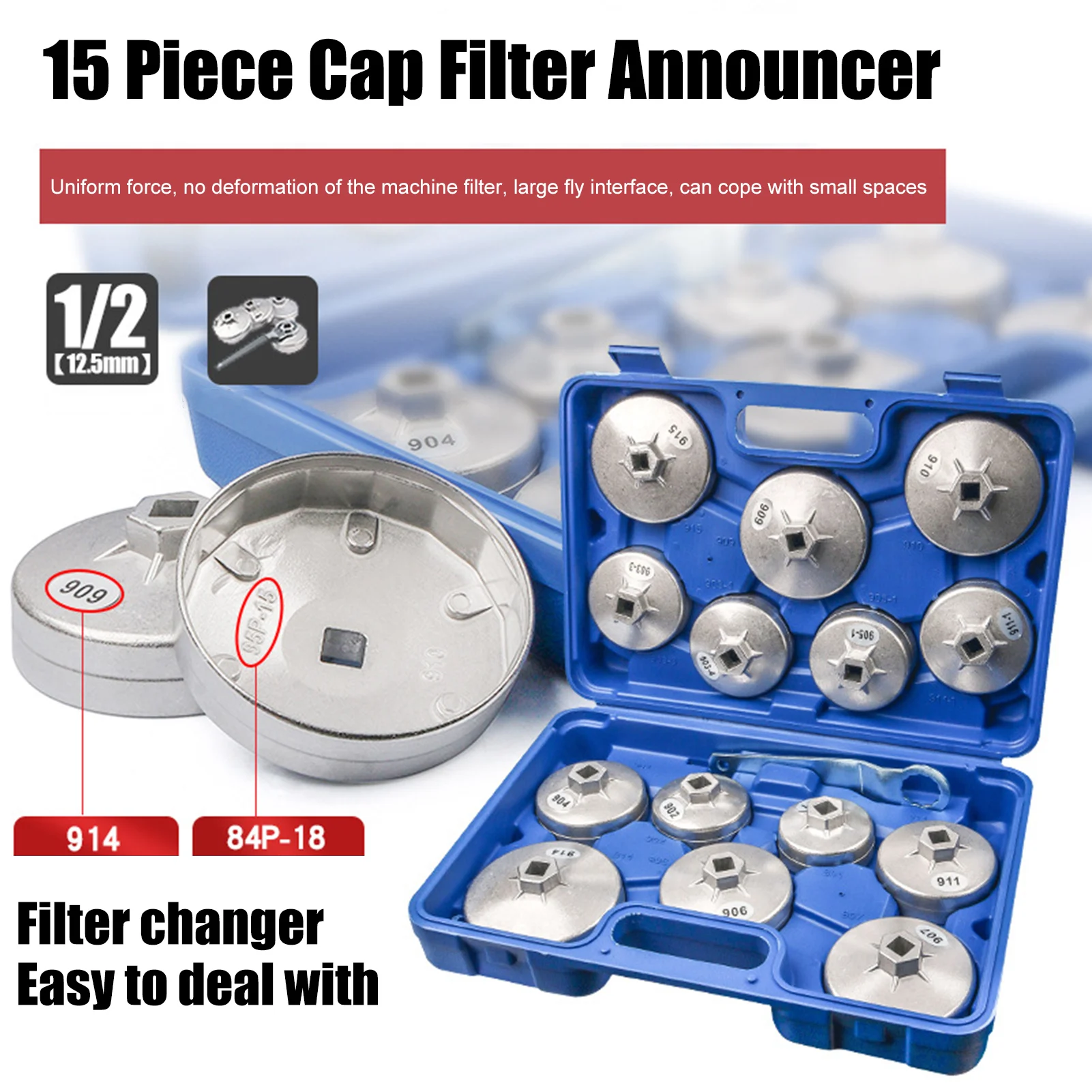 

15 Pcs/Set Car Oil Filter Cap Removal Wrench Socket Set 1/2" 12.5mm Ratchet Spanner Car Hand With Case Auto Remover Tool