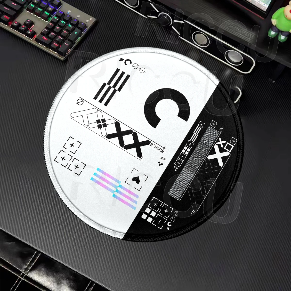 Round Gaming Mousepad CS GO Print Stream Design Mouse Pad Rubber Gamer Desk Mat Mechanical Keyboard Black Deskpad PC Accessories
