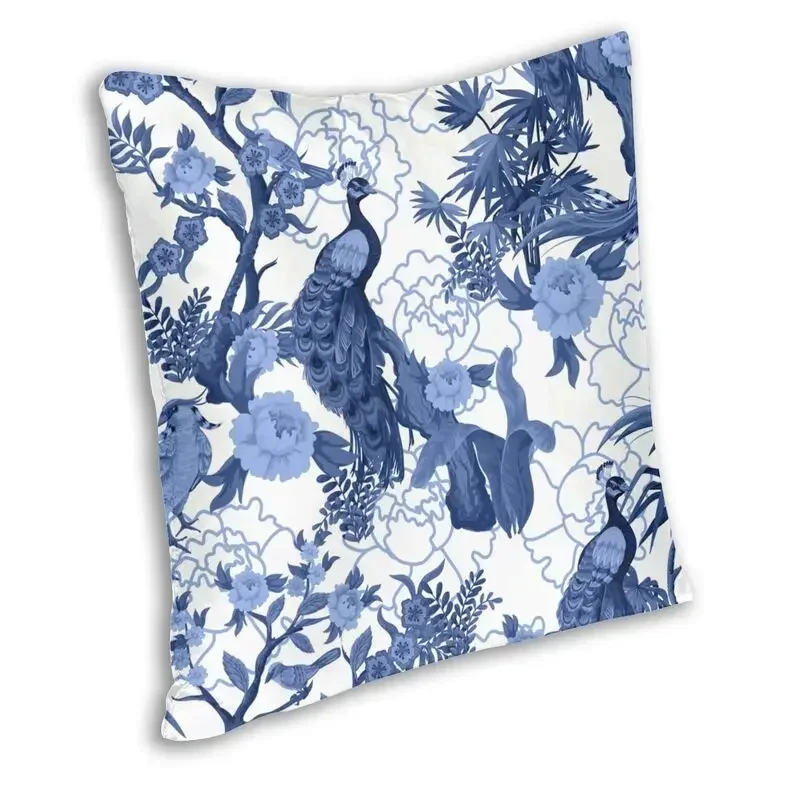 Blue Delft Peacock Pattern Cushion Covers Sofa Decoration Retro Chinoiserie Square Throw Pillow Case 40x40