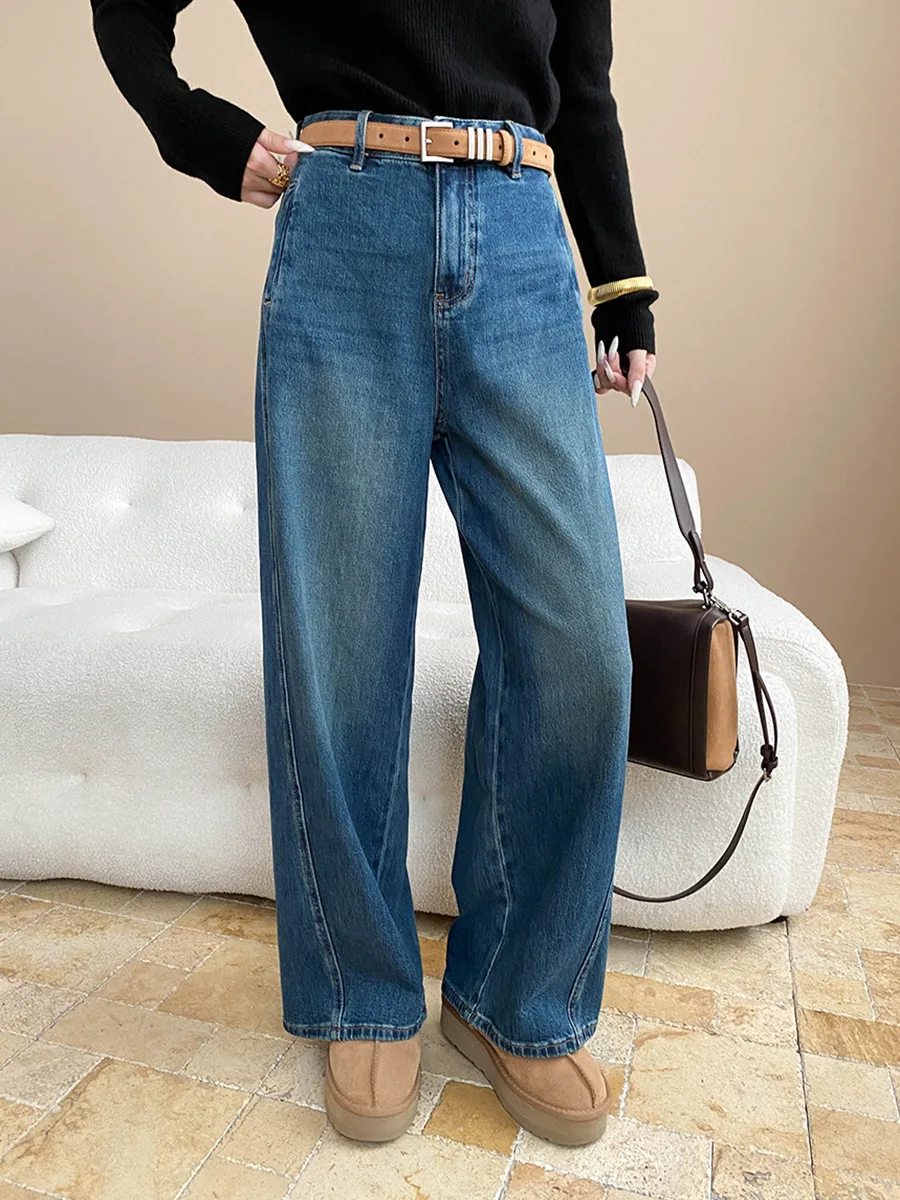 

Женские повседневные однотонные джинсы с разрезом и высокой талией для похудения, изогнутые ножи, широкие джинсы