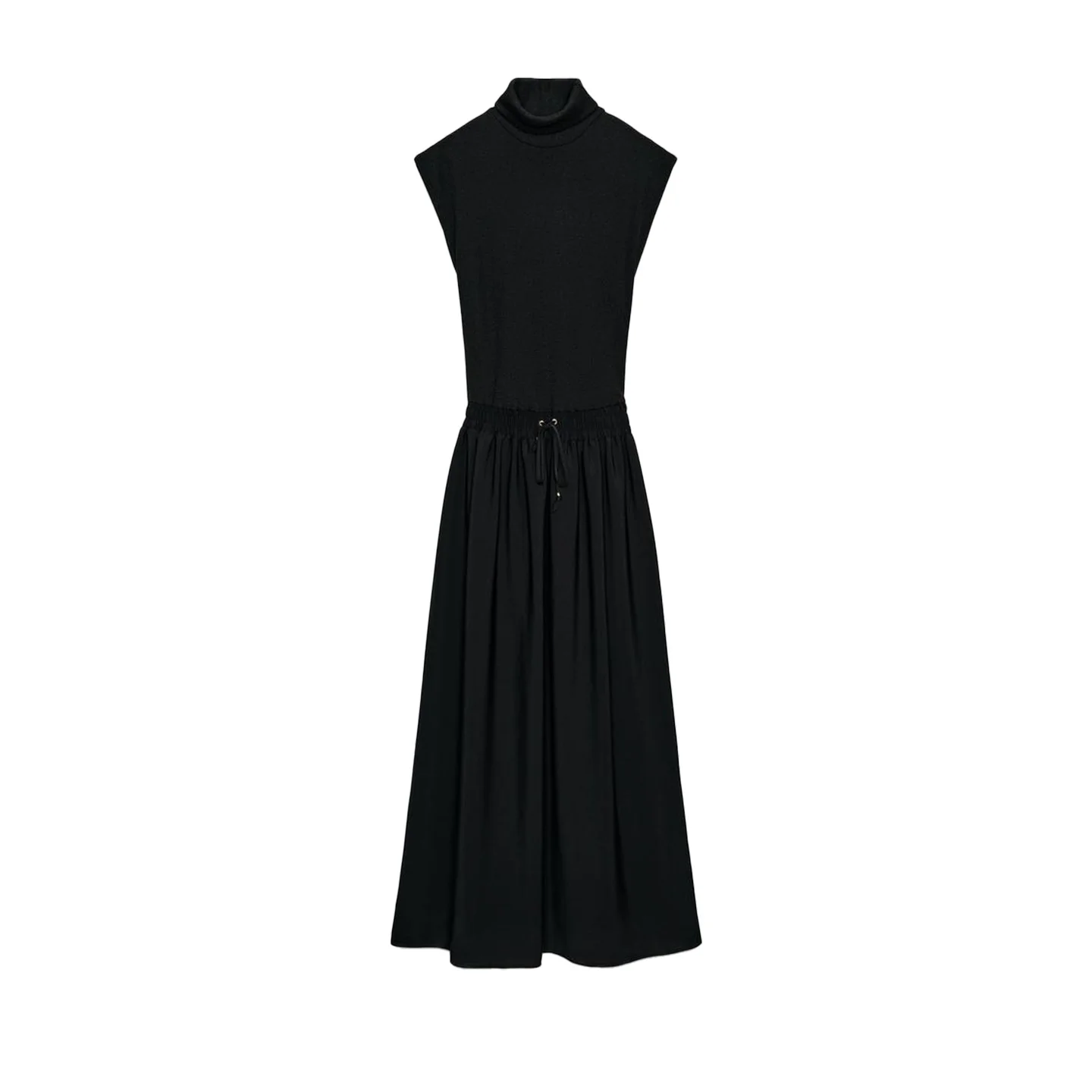 Autumn Winter New American Sle High Collar Svel  Knot Tie Splice Long Dr Ladies Casual Loose Fit A-Line S...